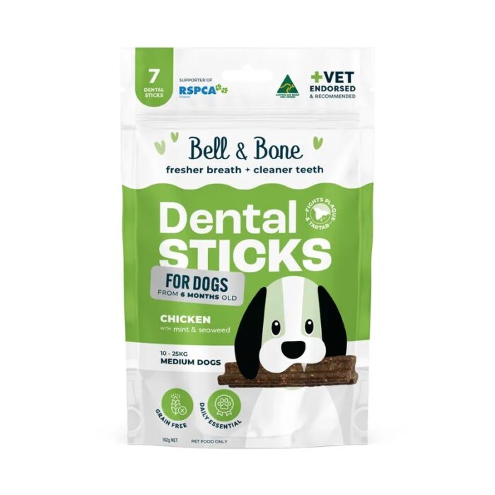 BELL & BONE DENTAL STICKS MEDIUM DOGS CHICKEN,MINT,SEAWEED 7PK