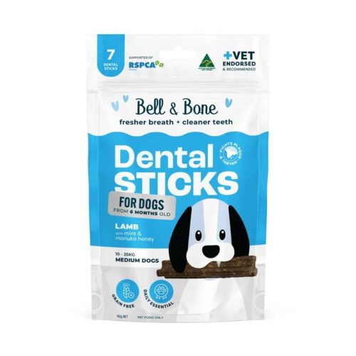 BELL & BONE DENTAL STICKS MEDIUM DOGS LAMB, MINT, MANUKA HONEY 7PK