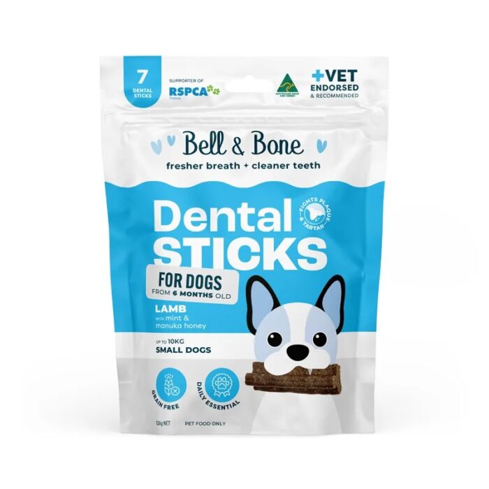 BELL & BONE DENTAL STICKS SMALL DOGS LAMB MINT,MANUKA,HONEY 7PK