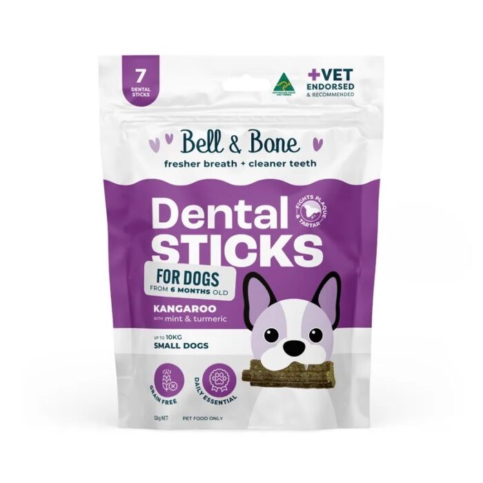 BELL & BONE DENTAL STICKS SMALL DOGS KANGAROO,MINT,TURMERIC 7PK - Image 2