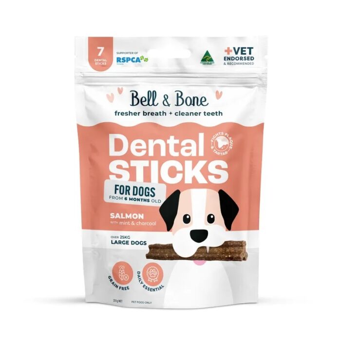 BELL & BONE DENTAL STICKS LARGE DOGS SALMON,MINT,CHARCOAL 7PK