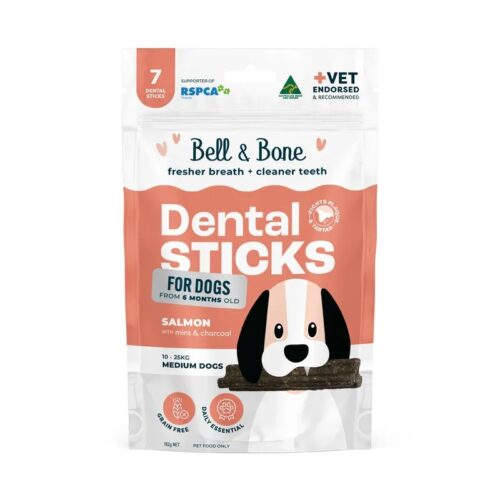 BELL & BONE DENTAL STICKS MEDIUM DOGS SALMON,MINT,CHARCOAL 7PK