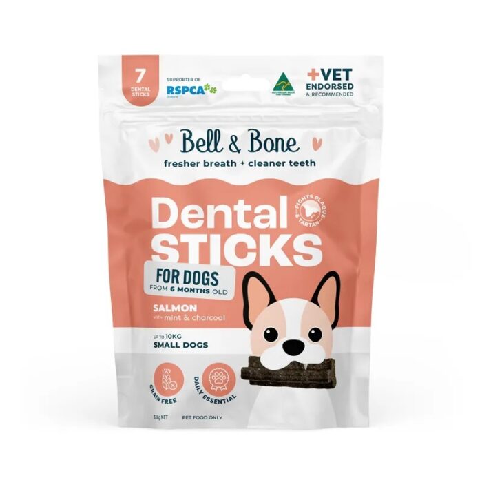 BELL & BONE DENTAL STICKS SMALL DOGS SALMON,MINT,CHARCOAL 7PK