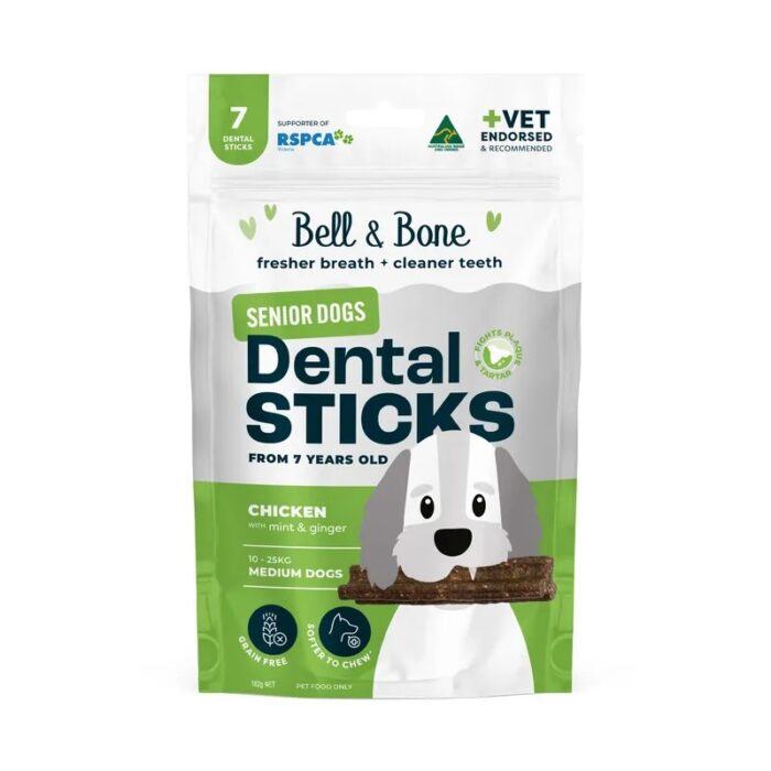 BELL & BONE DENTAL STICKS MEDIUM SENIOR CHICKEN, MINT, GINGER 7PK