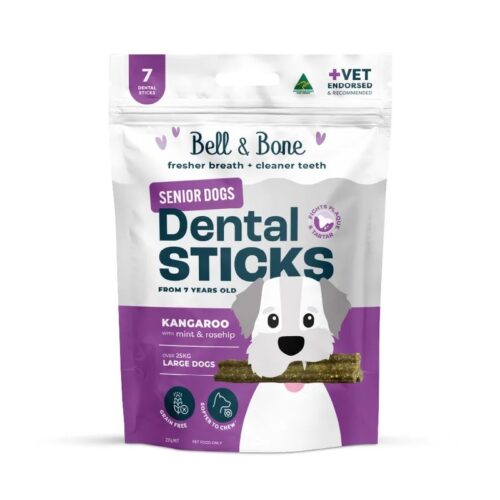 BELL & BONE DENTAL STICKS SENIOR LRG DOGS ROO,MINT,ROSEHIP 7PK