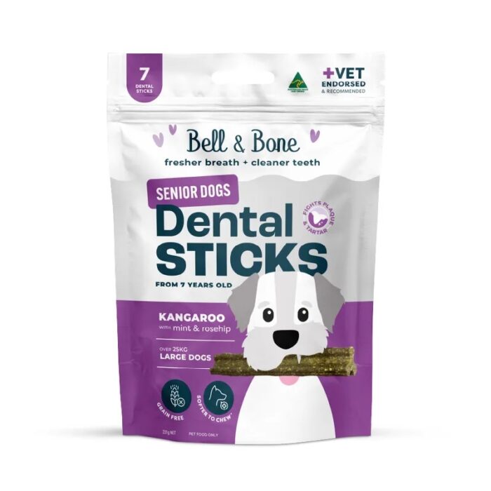 BELL & BONE DENTAL STICKS SENIOR LRG DOGS ROO,MINT,ROSEHIP 7PK