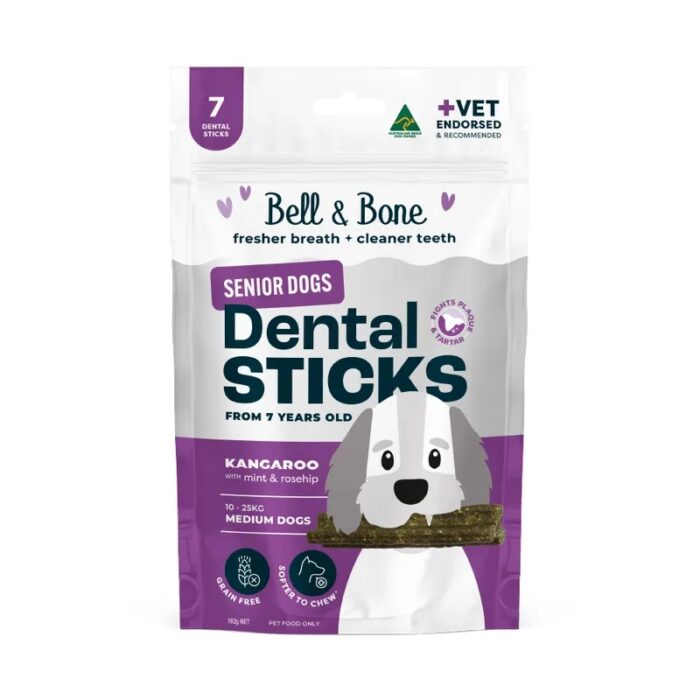 BELL & BONE DENTAL STICKS SENIOR MED DOGS ROO,MINT,ROSEHIP 7PK
