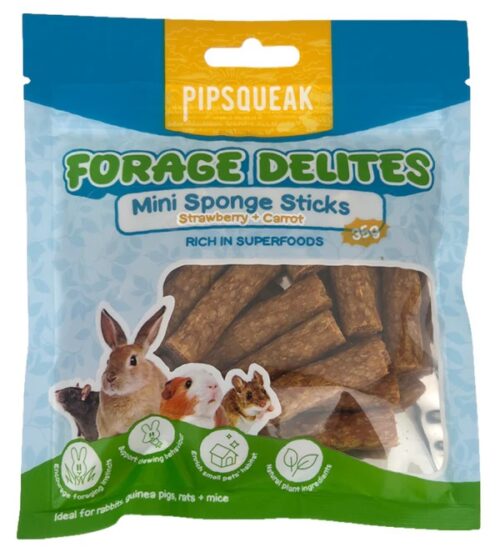 PIPSQUEAK FORAGE DELITES SPONGE STICKS STRAWBERRY 35G